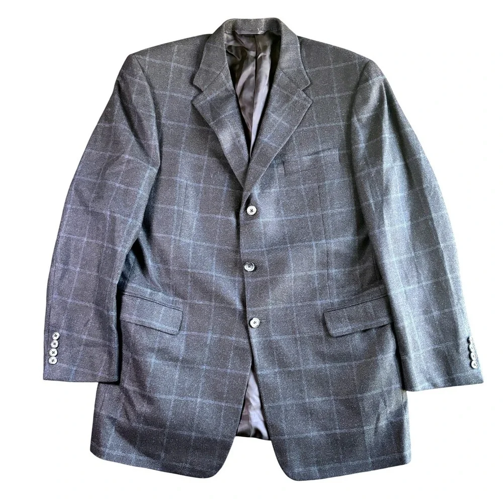 Hickey Freeman Barneys NY Canterbury Wool Cashmere Blazer Jacket 44L Navy Blue